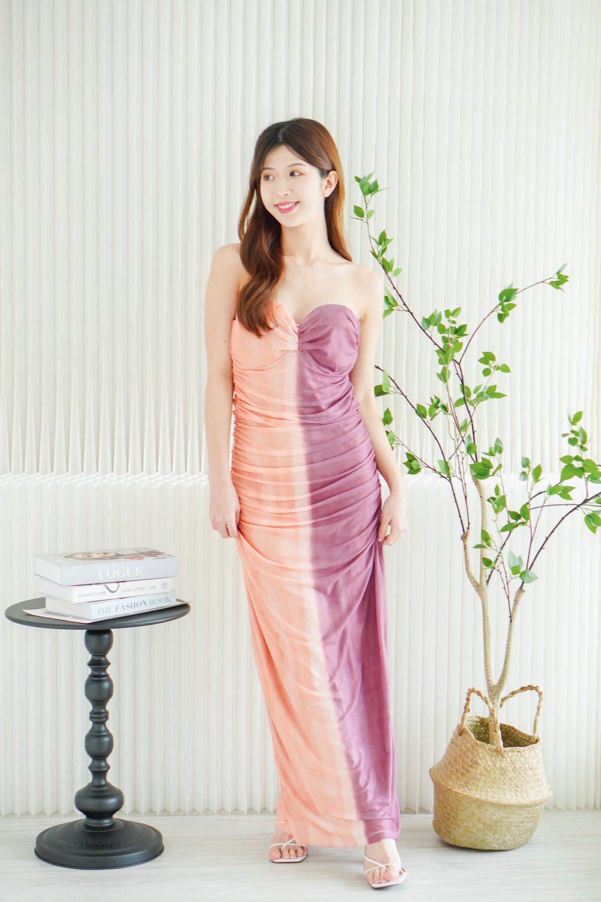 Quartz Ombre Tube Bodycon Mesh Dress in Pink