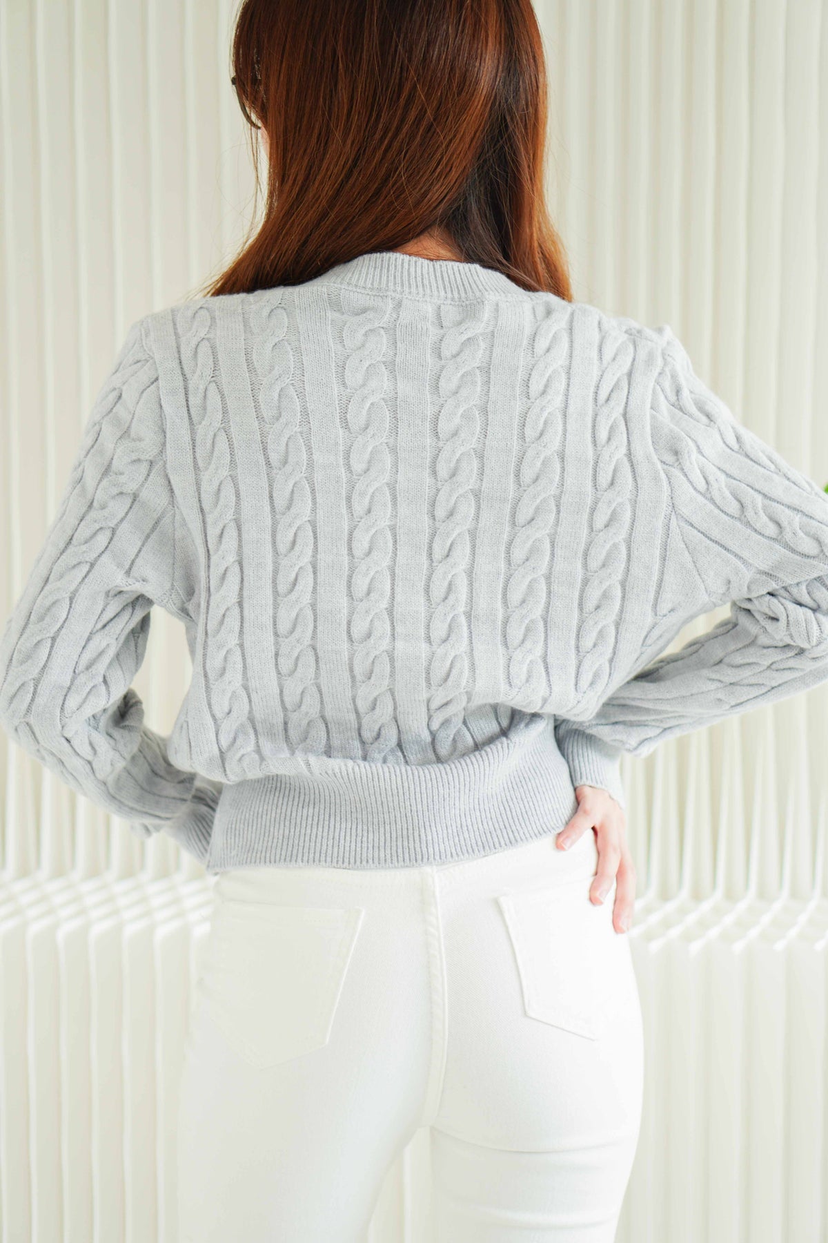 Spadey Cable Knit Cardigan Top in Grey