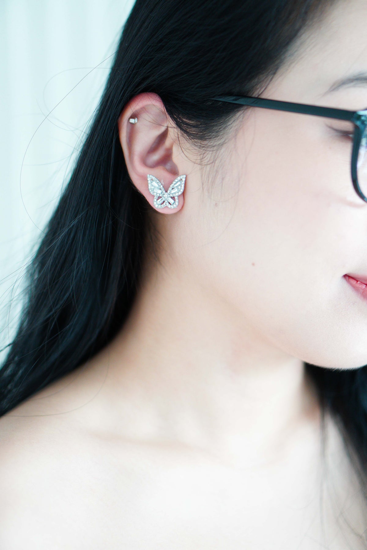 Bling Butterfly Earrings in Silver