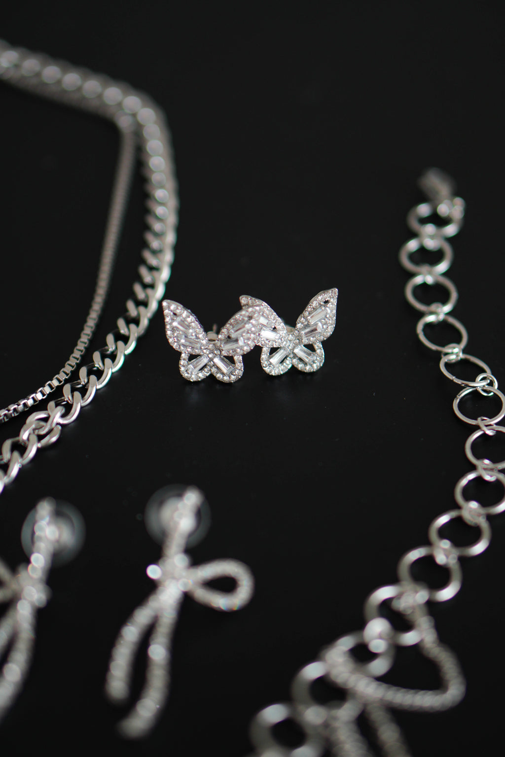 Bling Butterfly Earrings in Silver