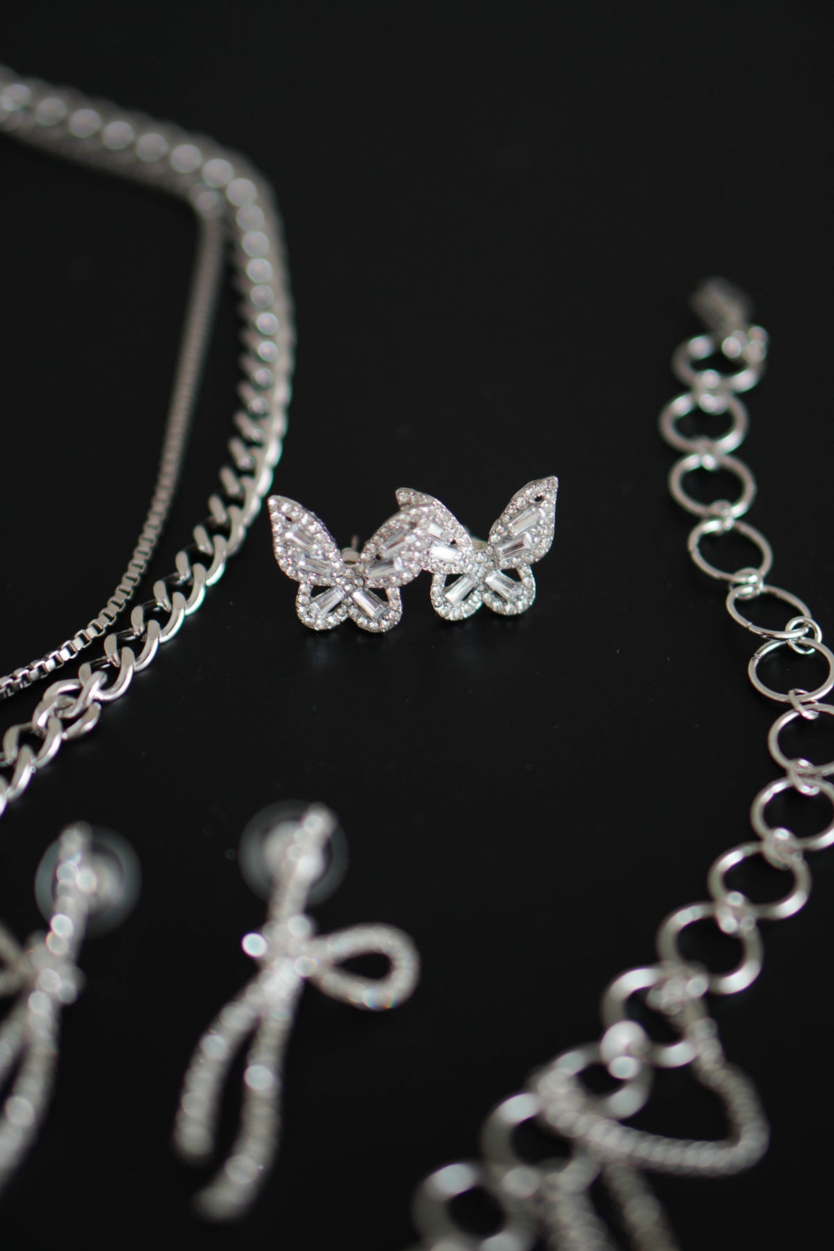 Bling Butterfly Earrings in Silver