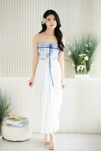 Bridgerton Vintage Floral Mini Tube Dress in Blue