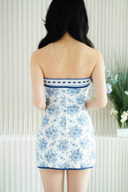 Bridgerton Vintage Floral Mini Tube Dress in Blue