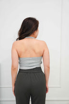 Cillian Padded Halter Crop Top in Grey