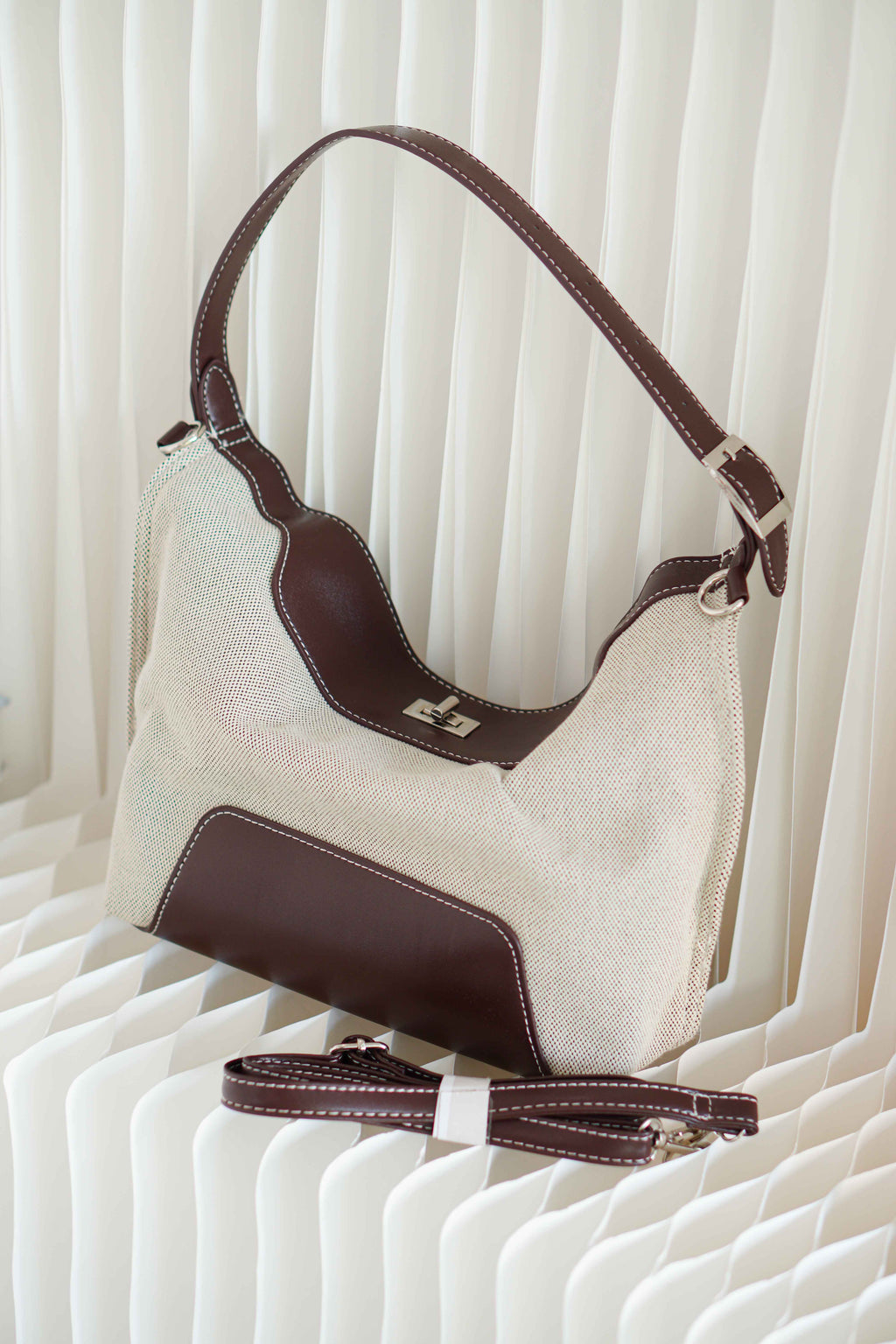 Canvas Shoulder Tote Bag with Brown Lining