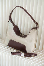 Canvas Shoulder Tote Bag with Brown Lining