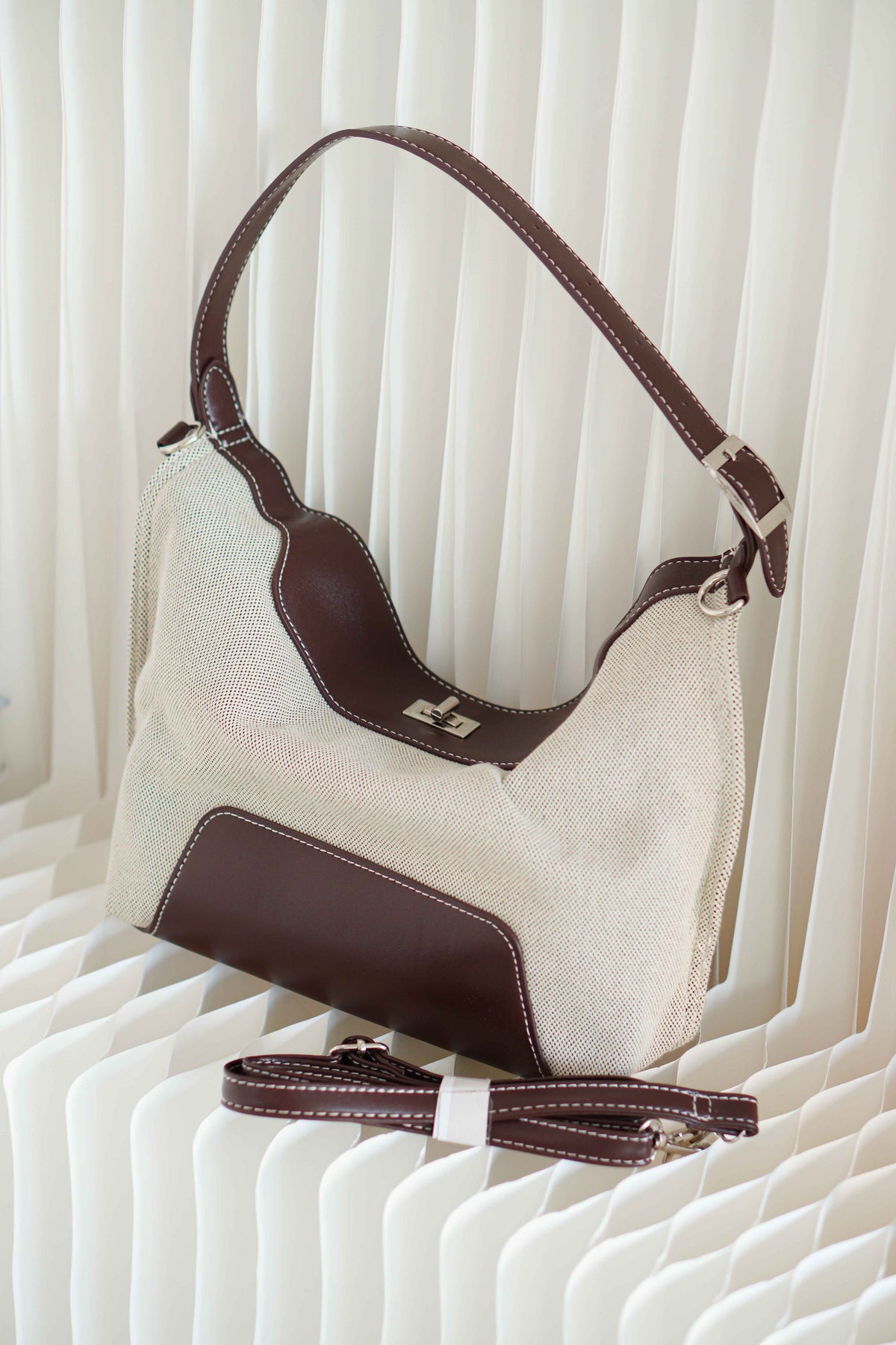 Canvas Shoulder Tote Bag with Brown Lining