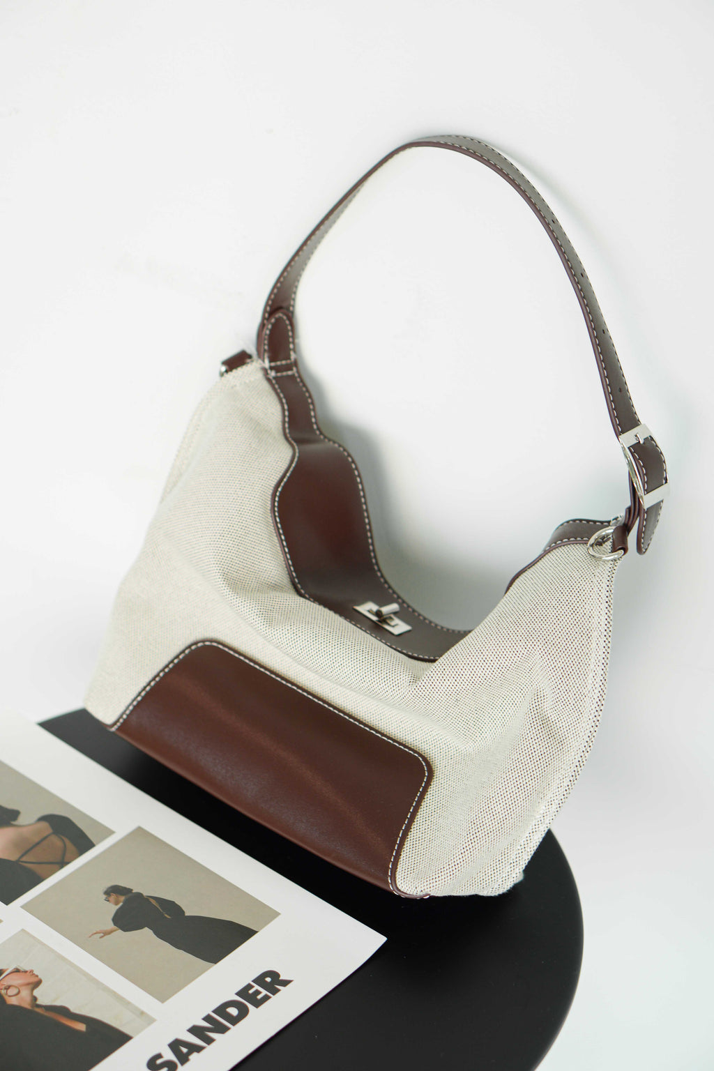 Canvas Shoulder Tote Bag with Brown Lining