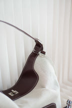 Canvas Shoulder Tote Bag with Brown Lining