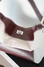 Canvas Shoulder Tote Bag with Brown Lining