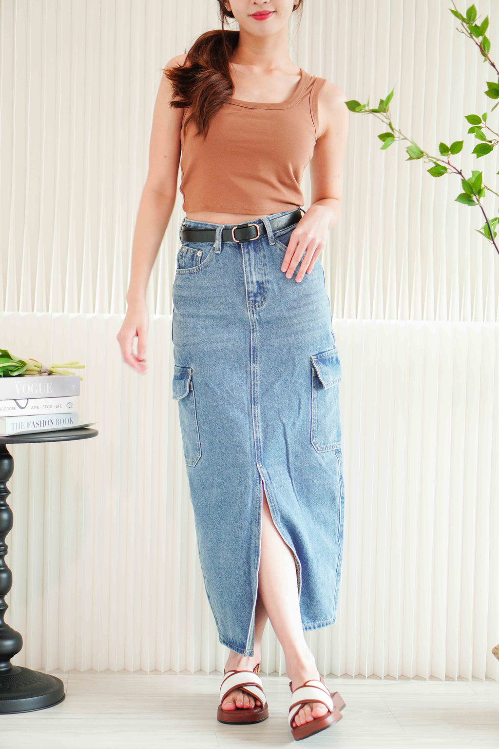 Harvey Denim Utility Maxi Skirt in Blue