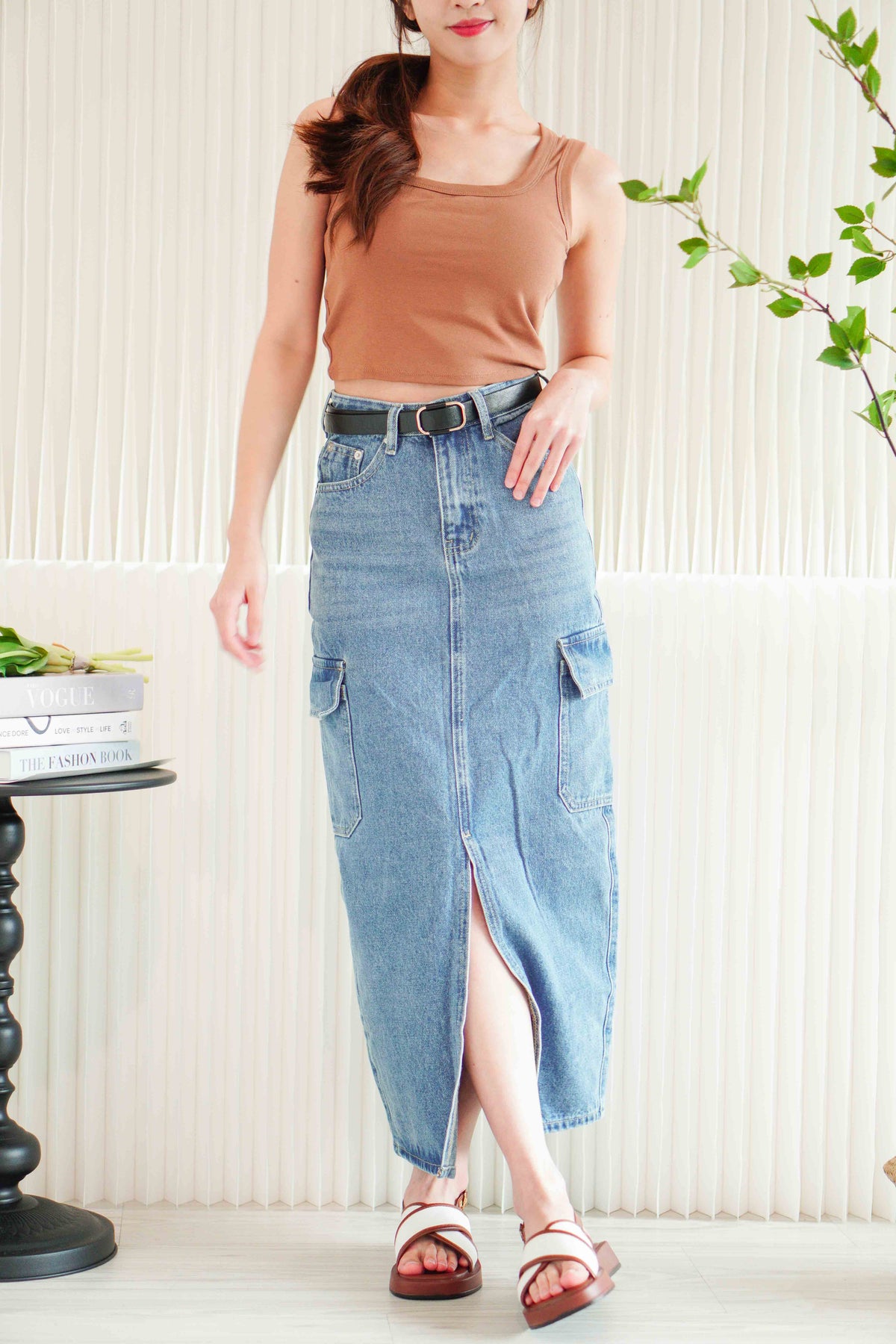 Harvey Denim Utility Maxi Skirt in Blue