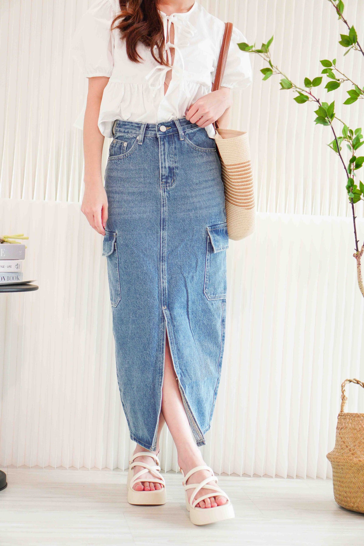 Harvey Denim Utility Maxi Skirt in Blue