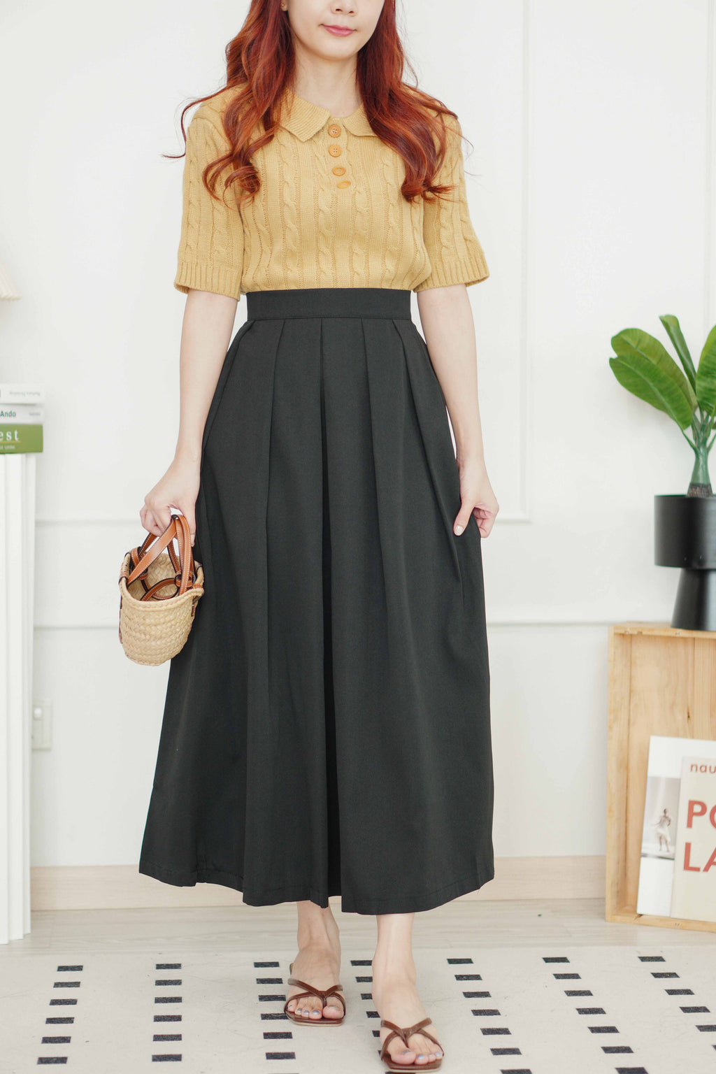 Grace Puffy A-Line Maxi Skirt in Black