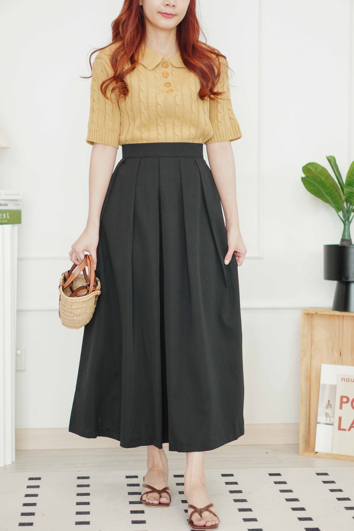 Grace Puffy A-Line Maxi Skirt in Black