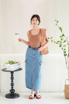 Harvey Denim Utility Maxi Skirt in Blue