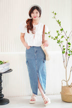 Harvey Denim Utility Maxi Skirt in Blue
