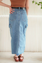 Harvey Denim Utility Maxi Skirt in Blue