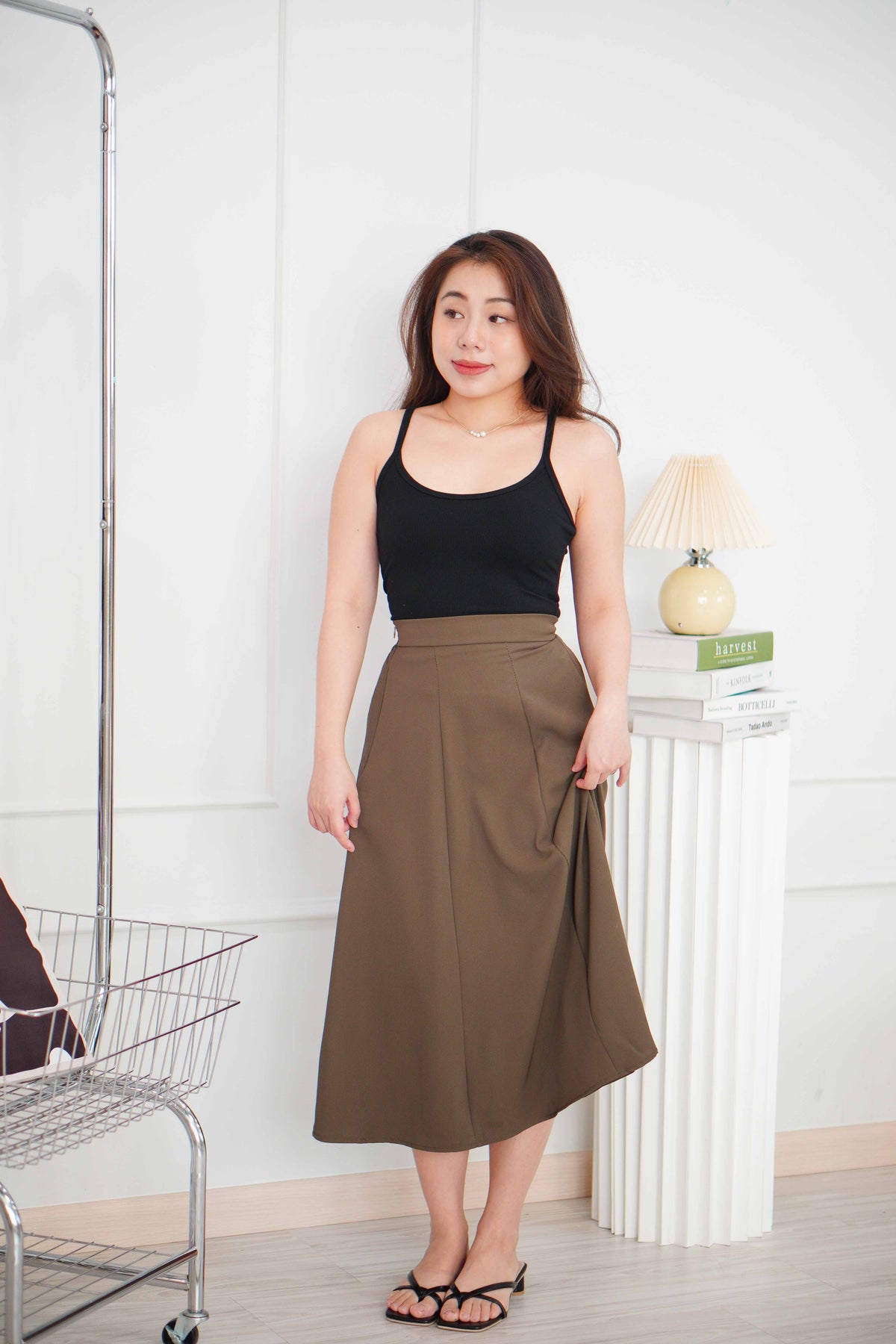 Ru A-Line Midi Skirt in Brown