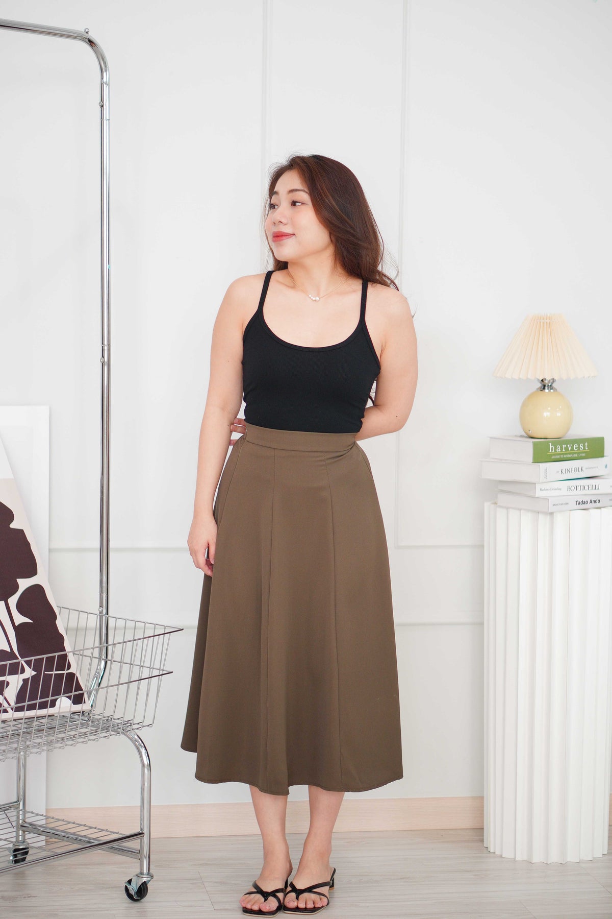 Ru A-Line Midi Skirt in Brown