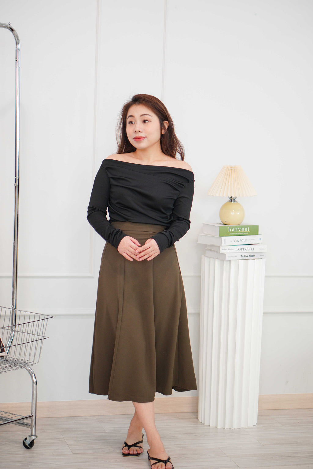 Ru A-Line Midi Skirt in Brown