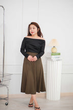 Ru A-Line Midi Skirt in Brown