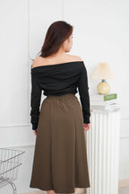 Ru A-Line Midi Skirt in Brown