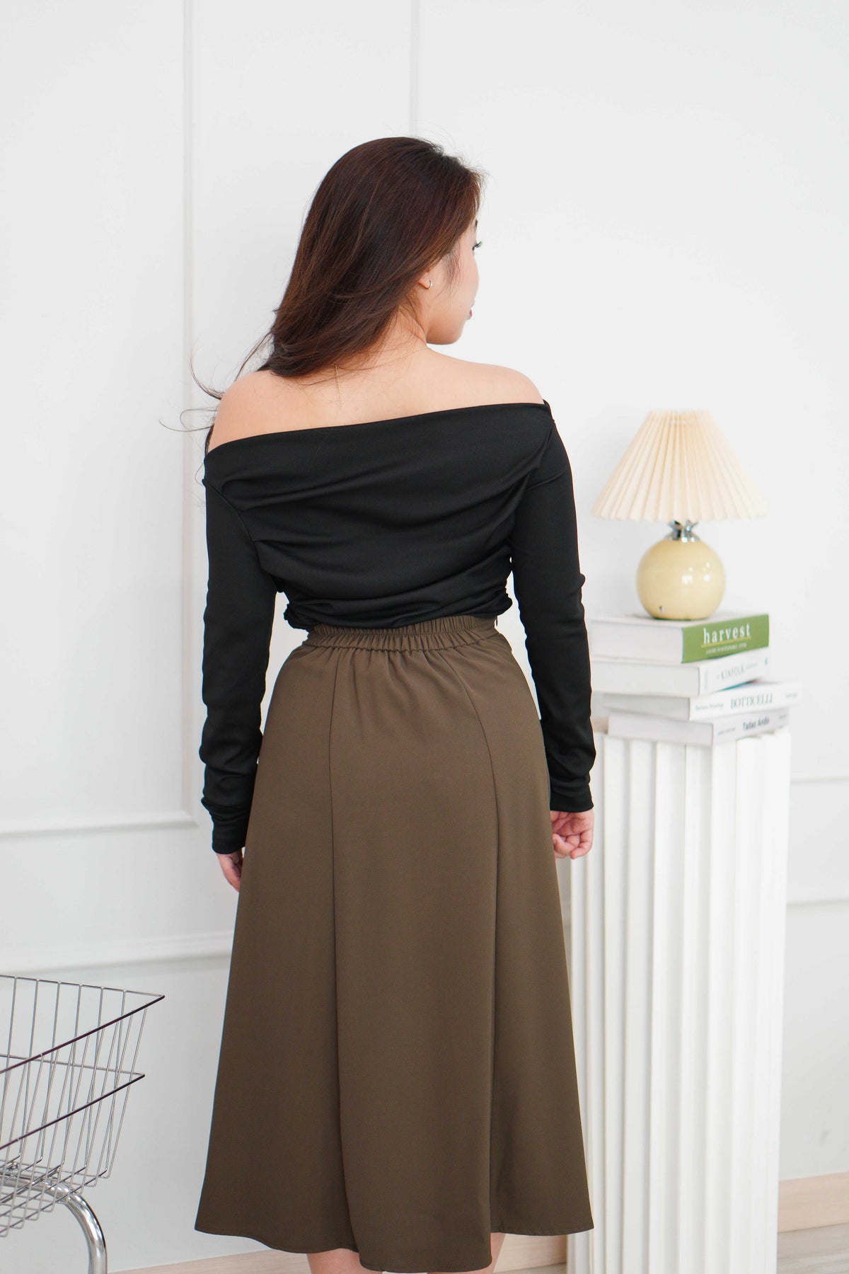 Ru A-Line Midi Skirt in Brown