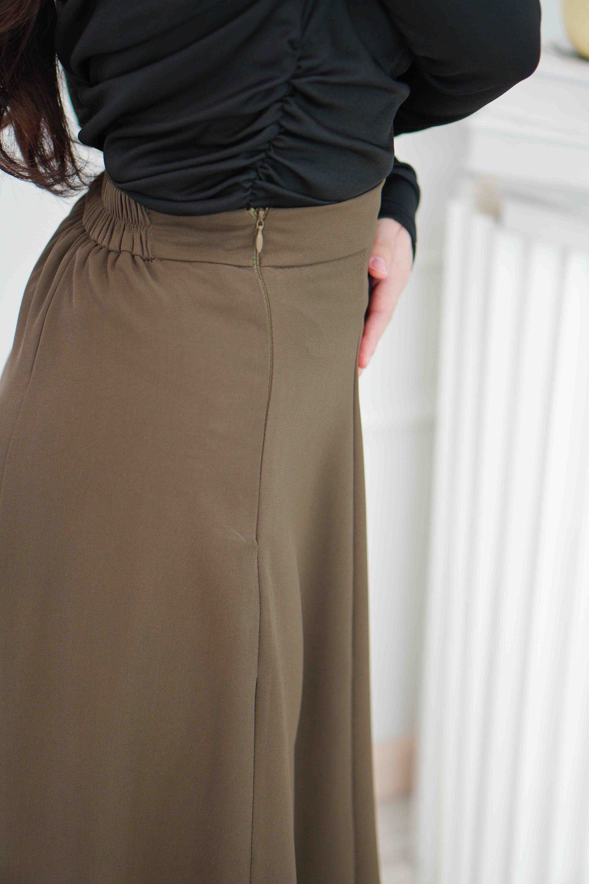 Ru A-Line Midi Skirt in Brown