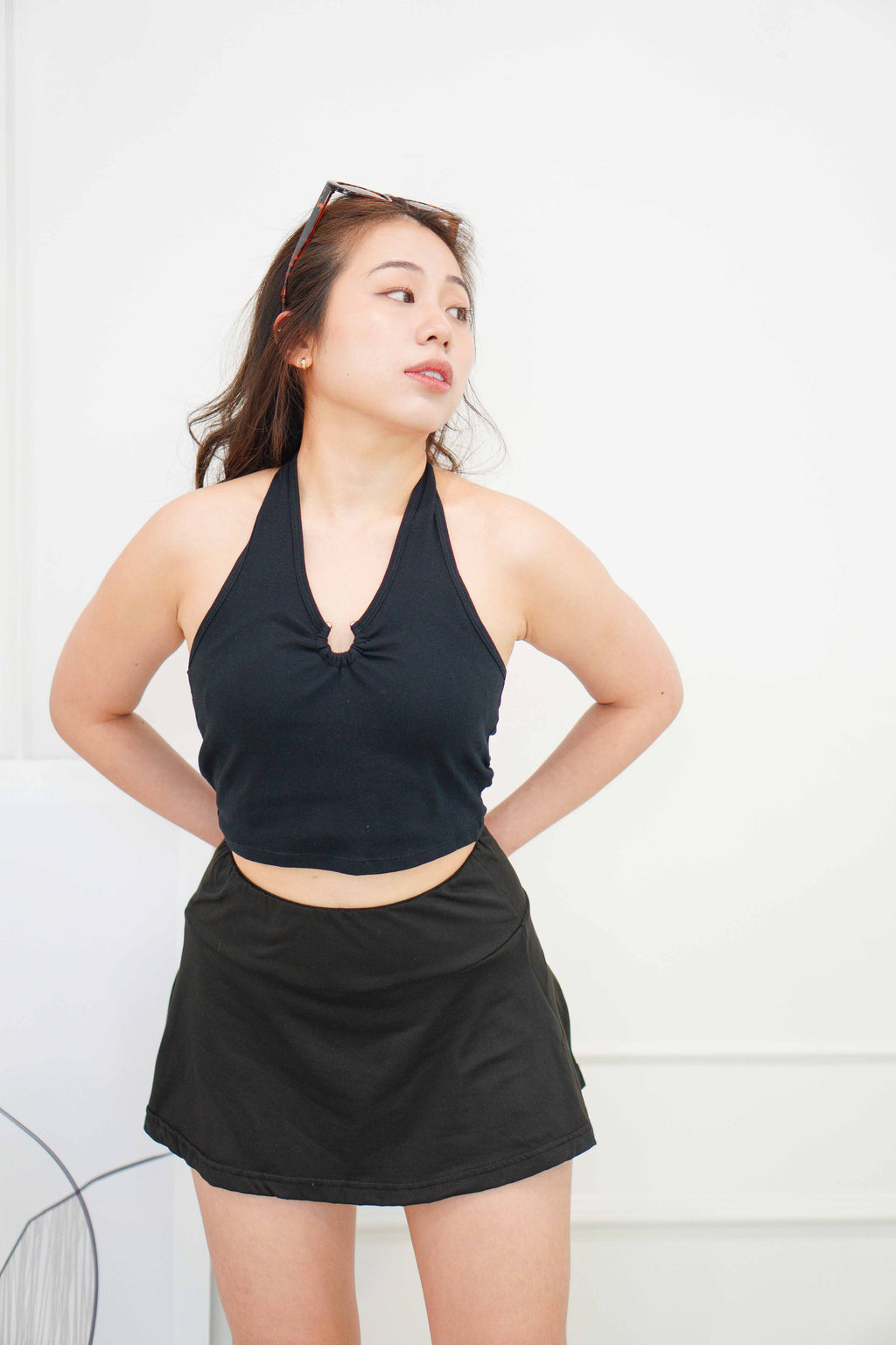 Cillian Padded Halter Crop Top in Black