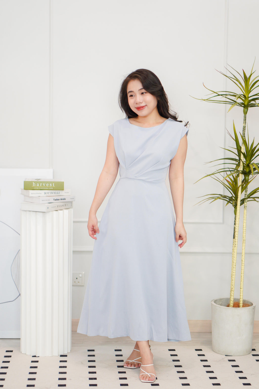 Mayve A-Line Dress with Sleeves in Lilac Blue