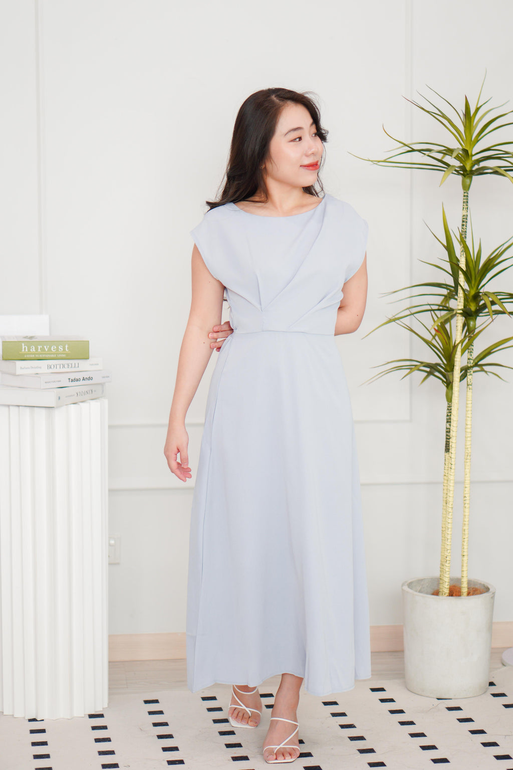 Mayve A-Line Dress with Sleeves in Lilac Blue