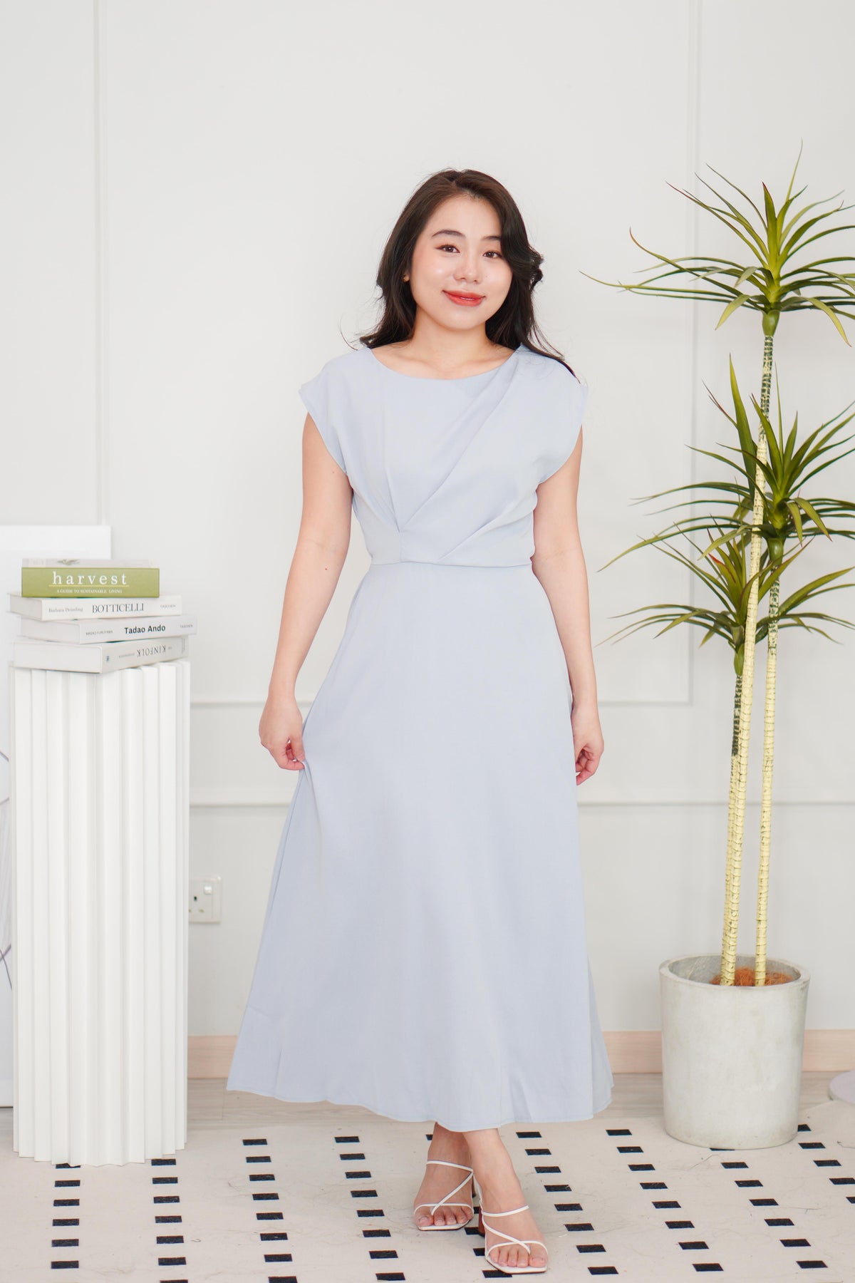 Mayve A-Line Dress with Sleeves in Lilac Blue