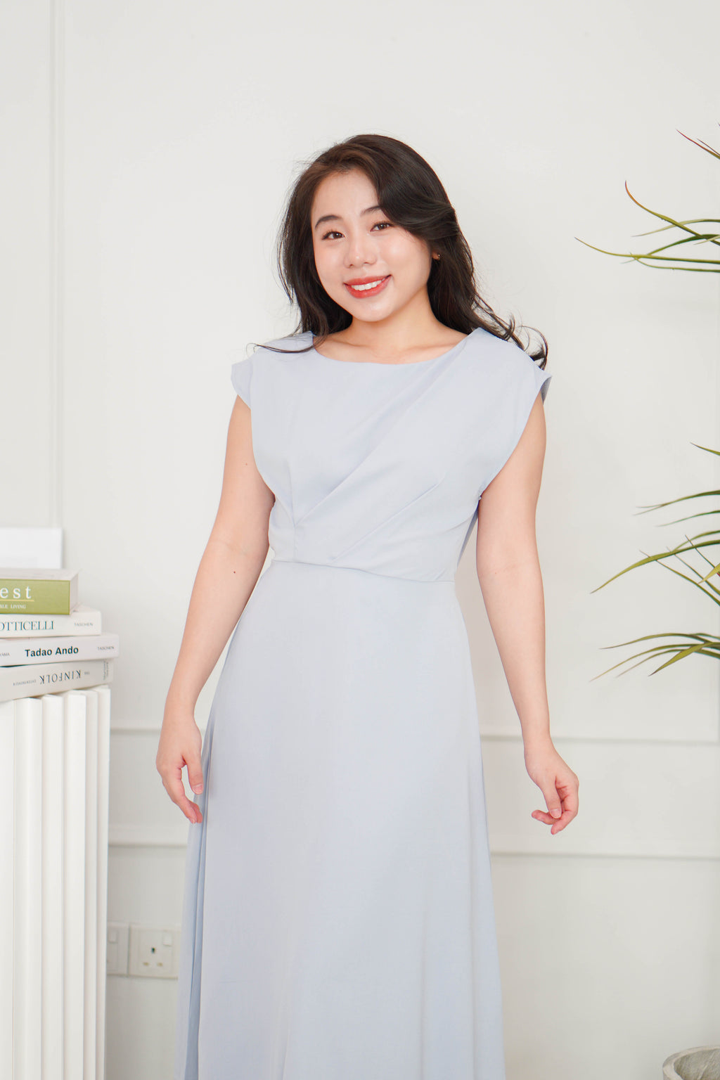 Mayve A-Line Dress with Sleeves in Lilac Blue