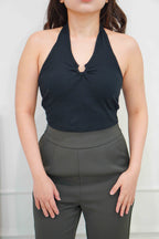 Cillian Padded Halter Crop Top in Black