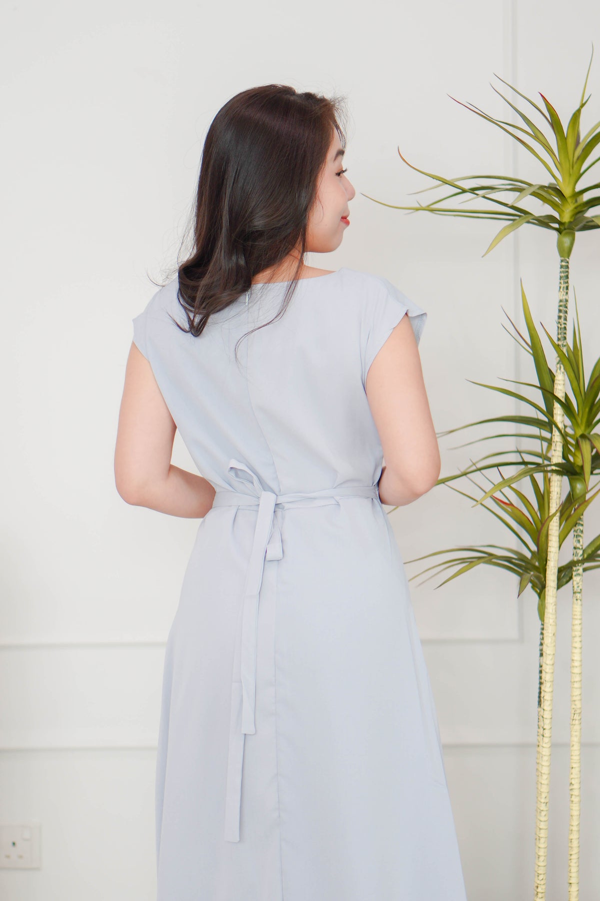 Mayve A-Line Dress with Sleeves in Lilac Blue