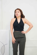 Cillian Padded Halter Crop Top in Black