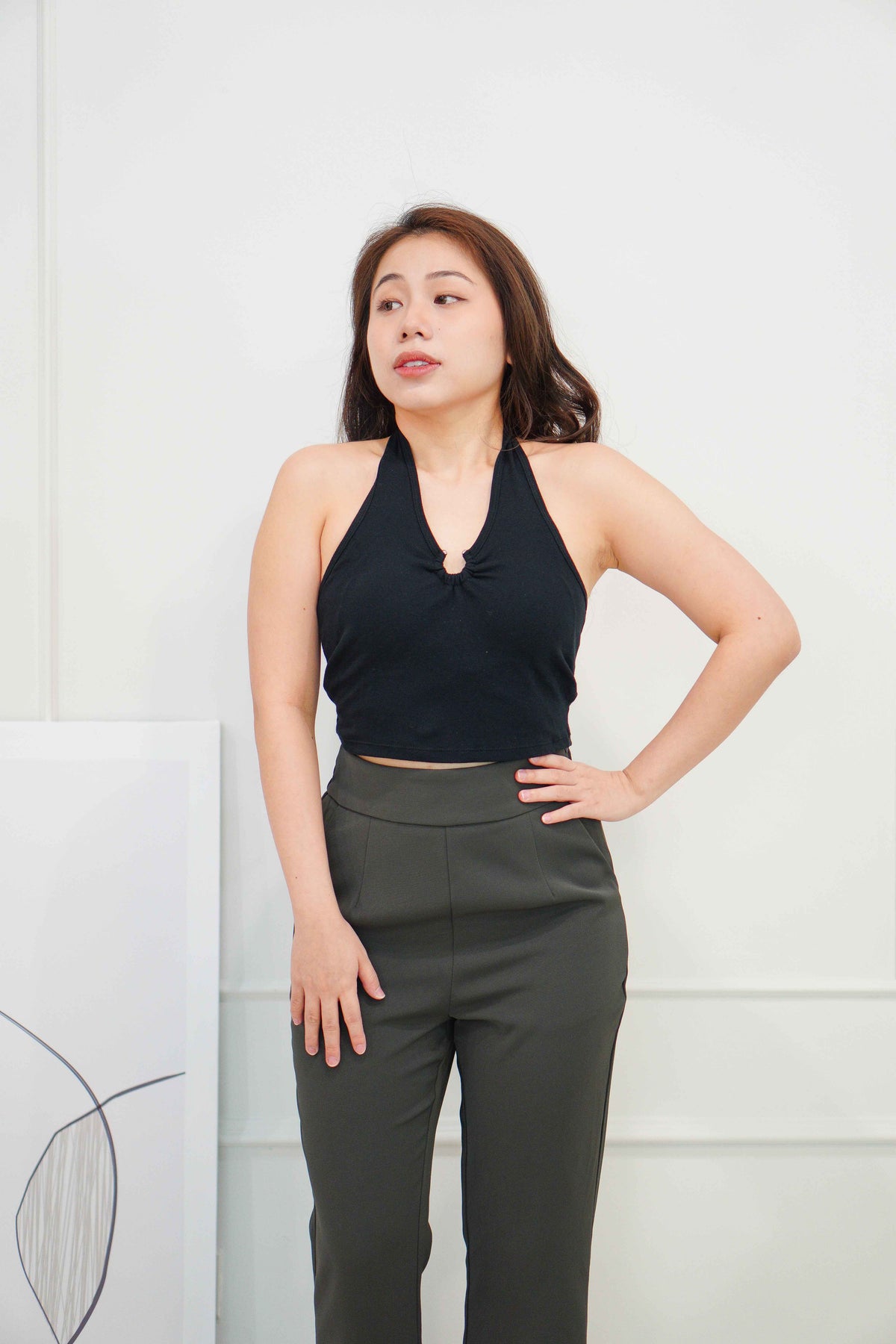 Cillian Padded Halter Crop Top in Black