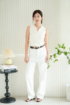 Millie Collar Sleeveless Knit Button Down Top in Cream