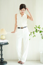 Millie Collar Sleeveless Knit Button Down Top in Cream