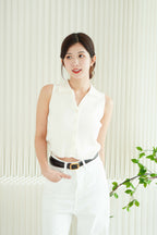 Millie Collar Sleeveless Knit Button Down Top in Cream