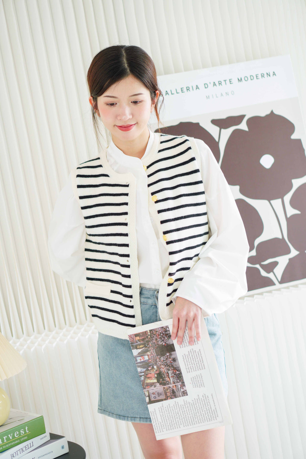 Alina Stripes Knit Vest Top in Black and White