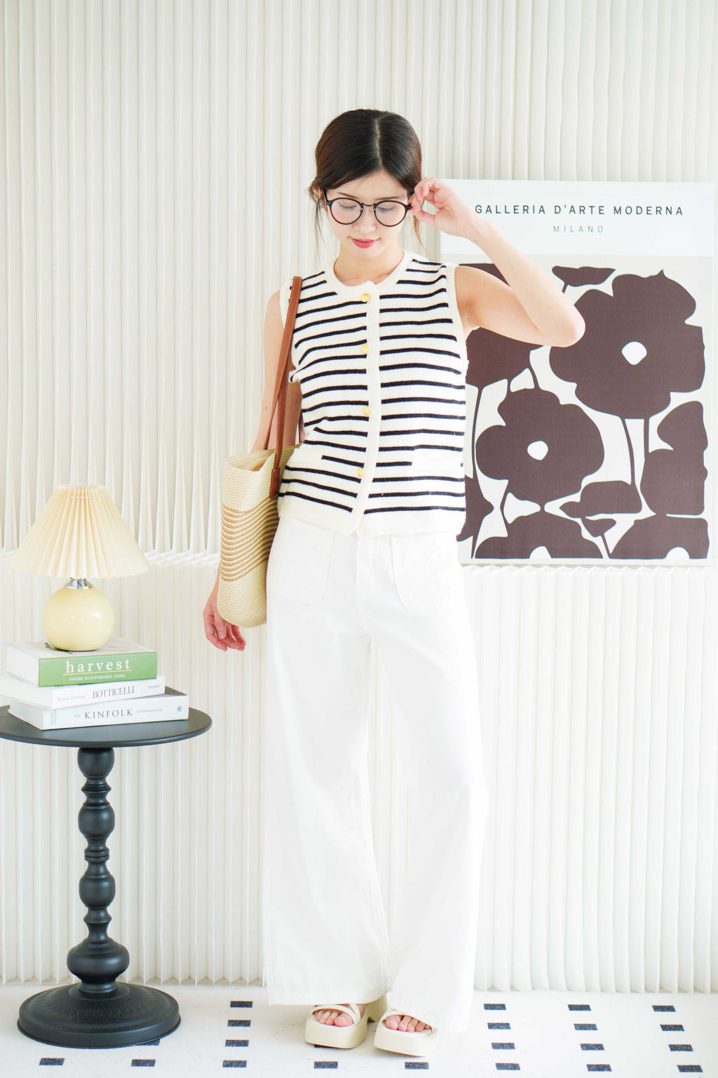Alina Stripes Knit Vest Top in Black and White