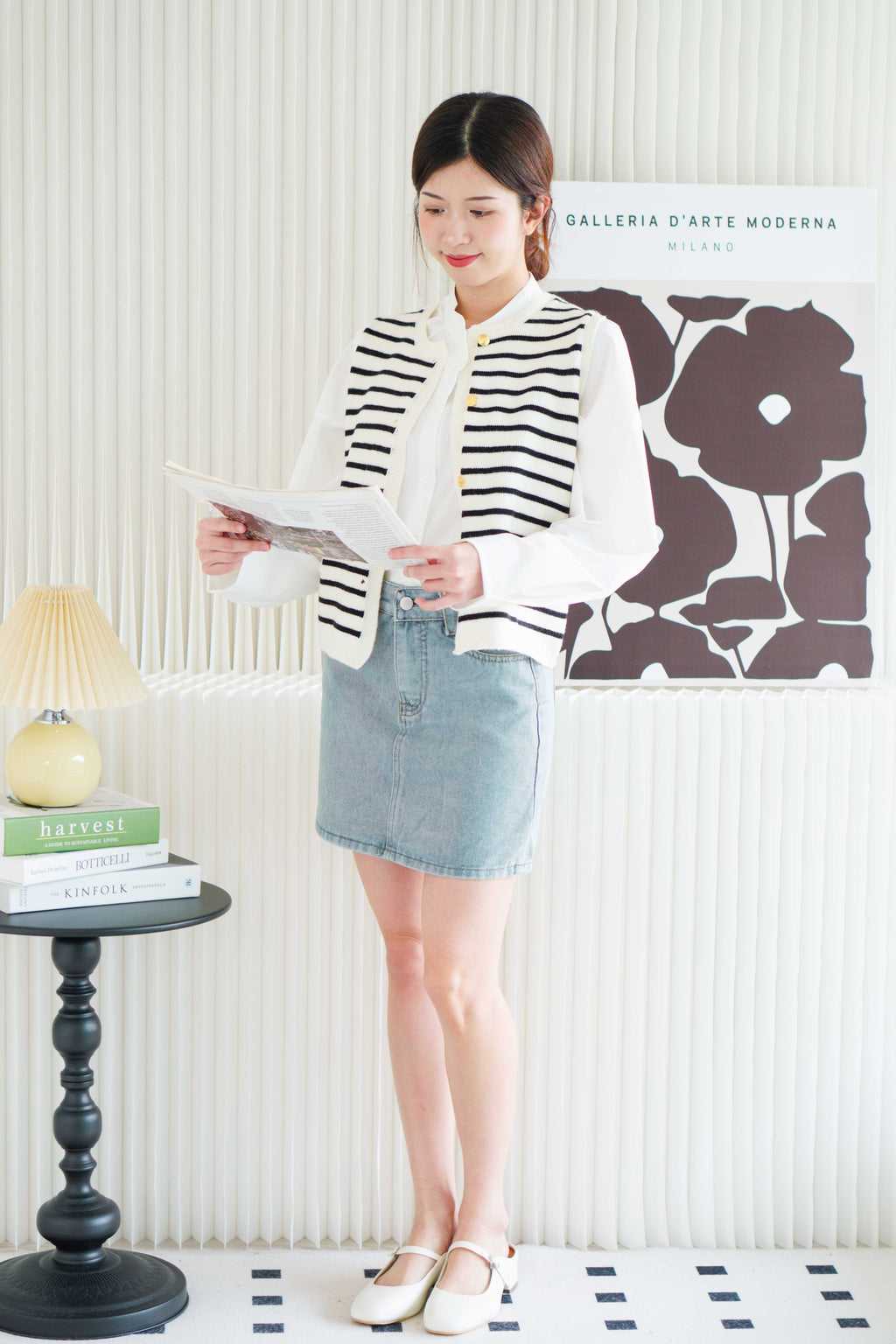 Alina Stripes Knit Vest Top in Black and White