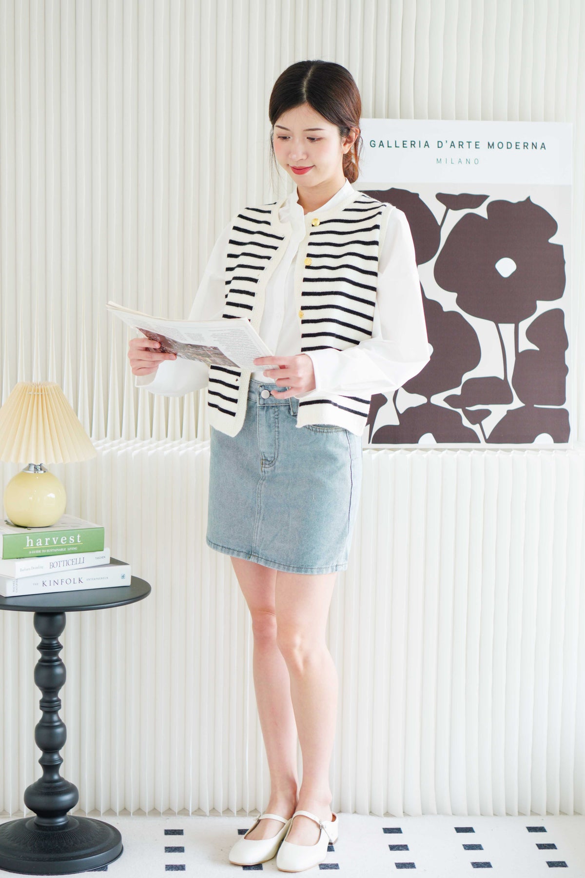 Alina Stripes Knit Vest Top in Black and White