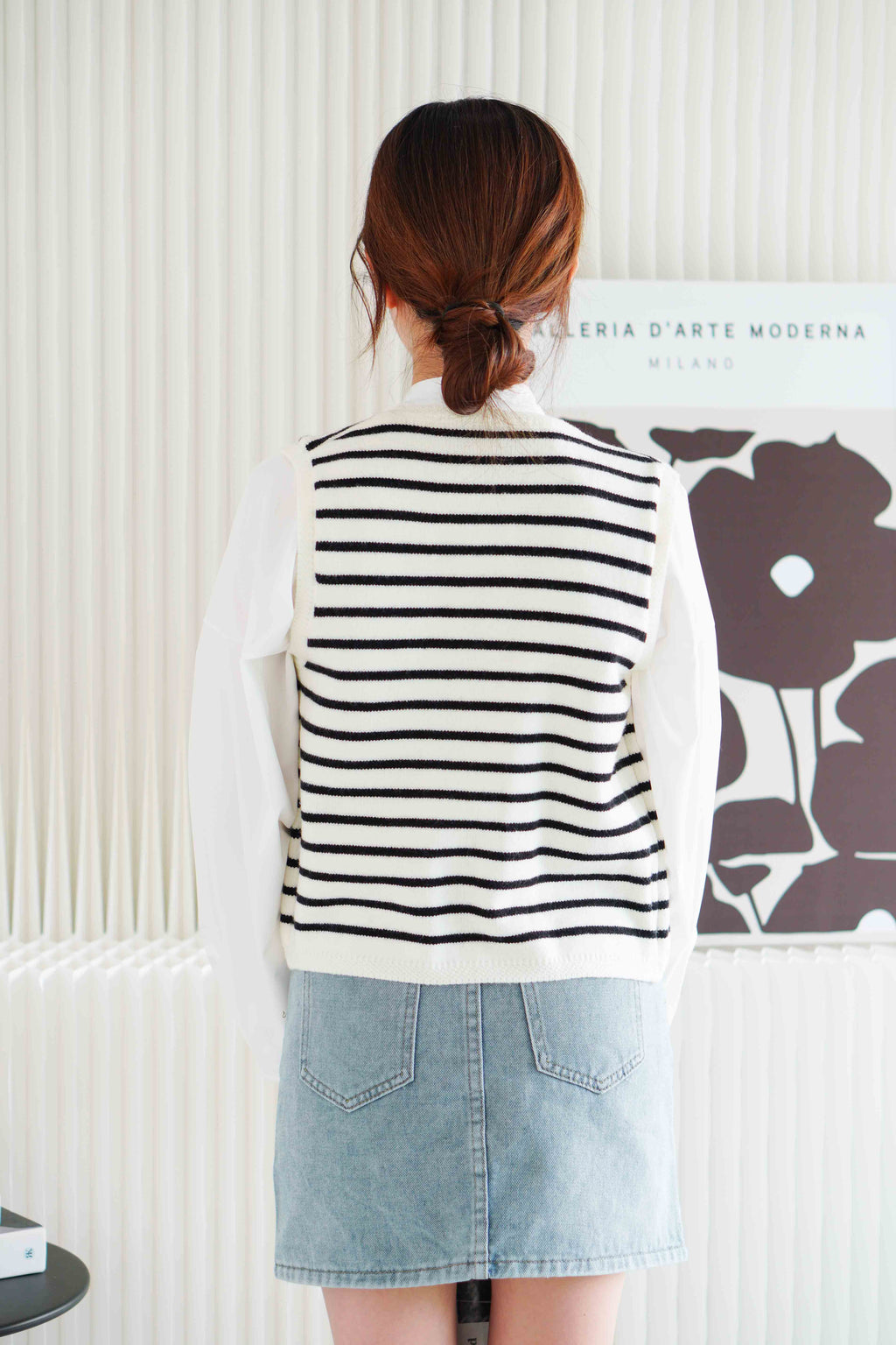 Alina Stripes Knit Vest Top in Black and White