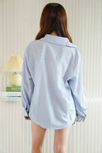 Ribbonville Stripes Button Down Top in Blue