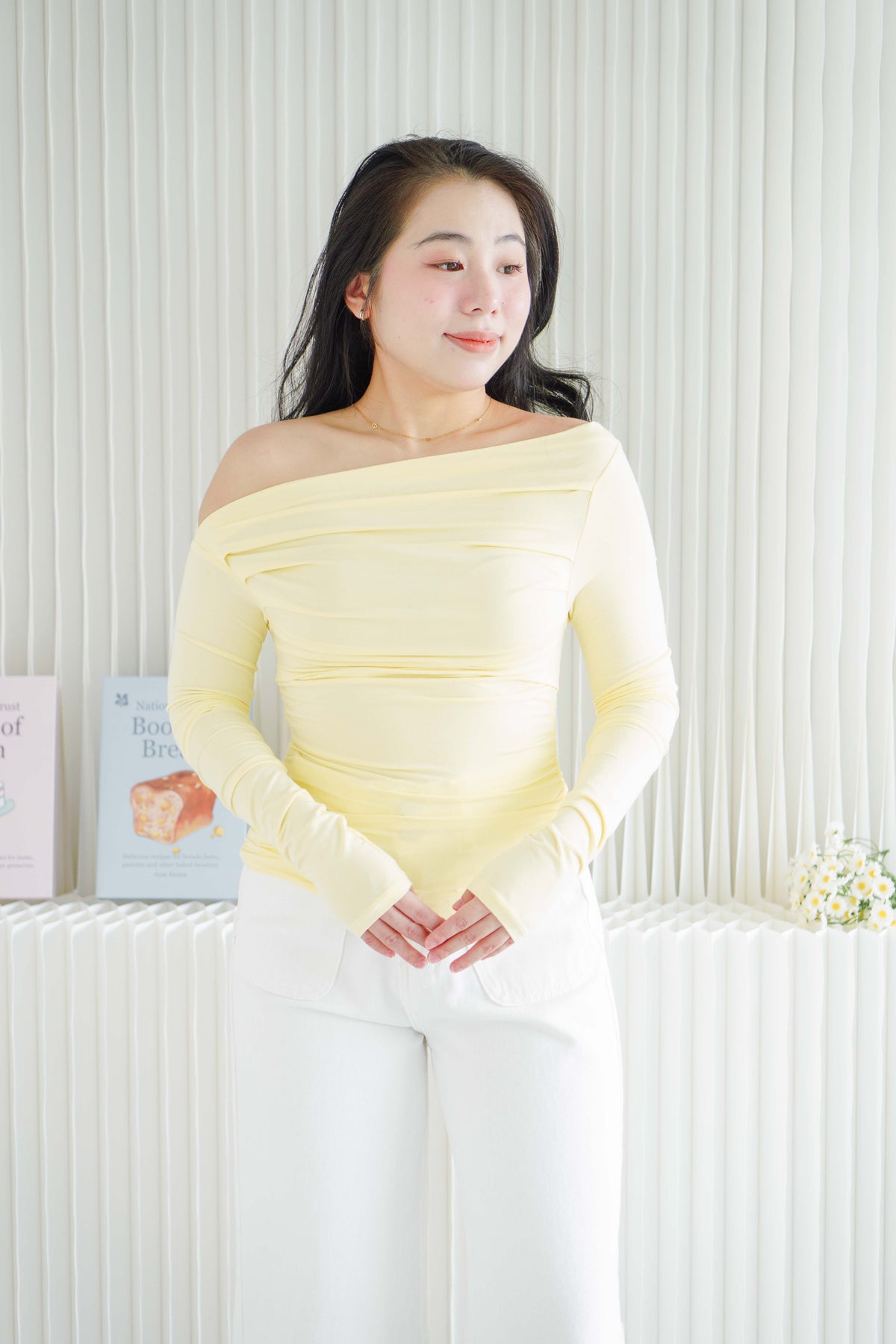Rylee Ruched Toga Long Sleeve Top in Yellow