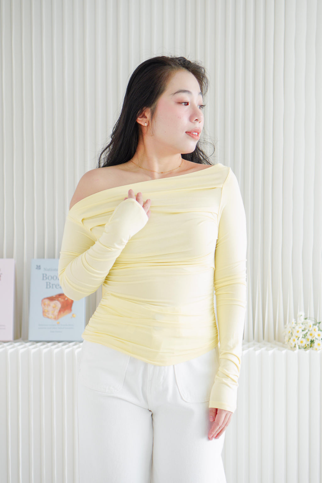 Rylee Ruched Toga Long Sleeve Top in Yellow