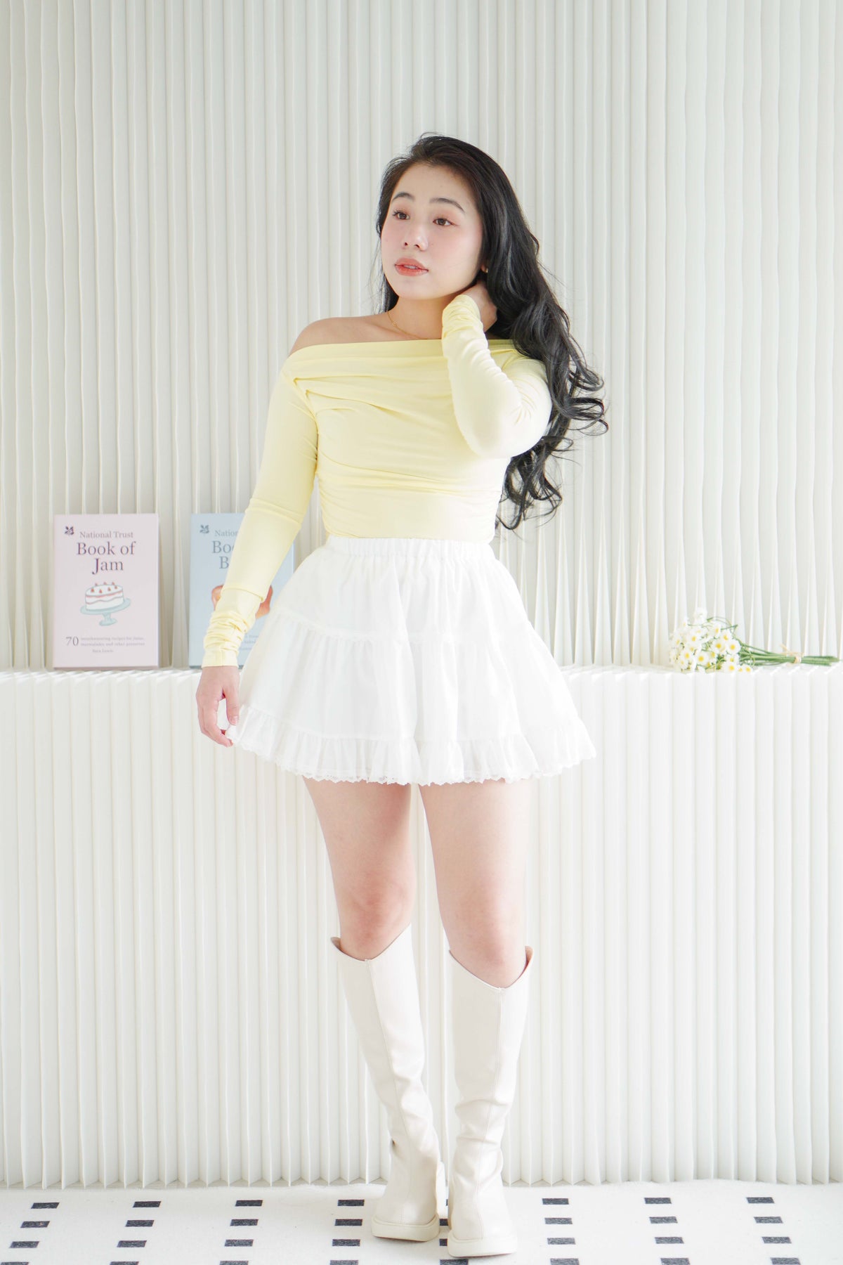 Rylee Ruched Toga Long Sleeve Top in Yellow